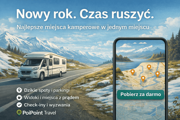PoiPoint Travel – aplikacja dla kamperów (Google Play) Baner aplikacji PoiPoint Travel - wyszukiwanie miejscówek dla kamperów, parkingów i noclegów